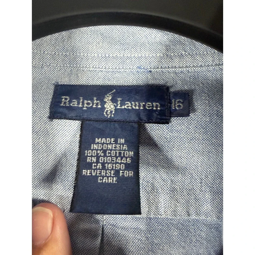 Ralph Lauren Boys Light Blue Oxford Button Down Shirt Size 16 Long Sleeve Pony